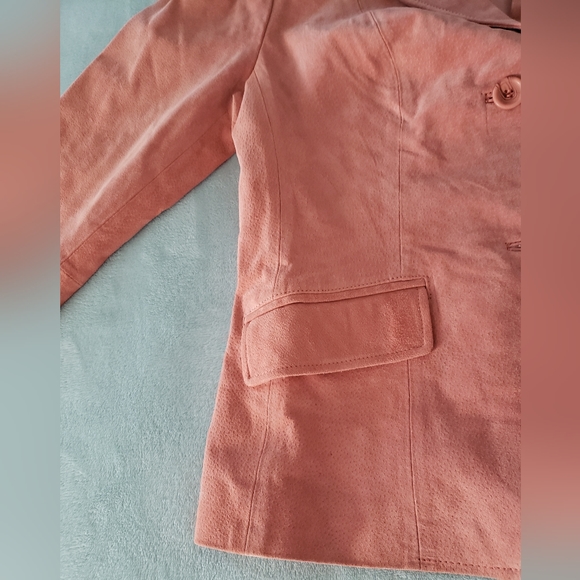 Coral/pink Peach Suede Chadwicks of Boston Classic Lined Blazer 10 petite - Picture 2 of 16